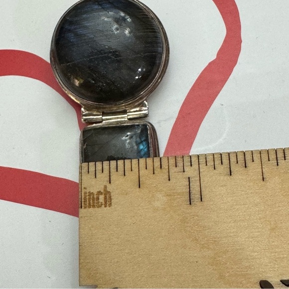 Vintage Sterling Silver 925 Labradorite Gemstone Stone 1970's Modernist Clip - Picture 11 of 13